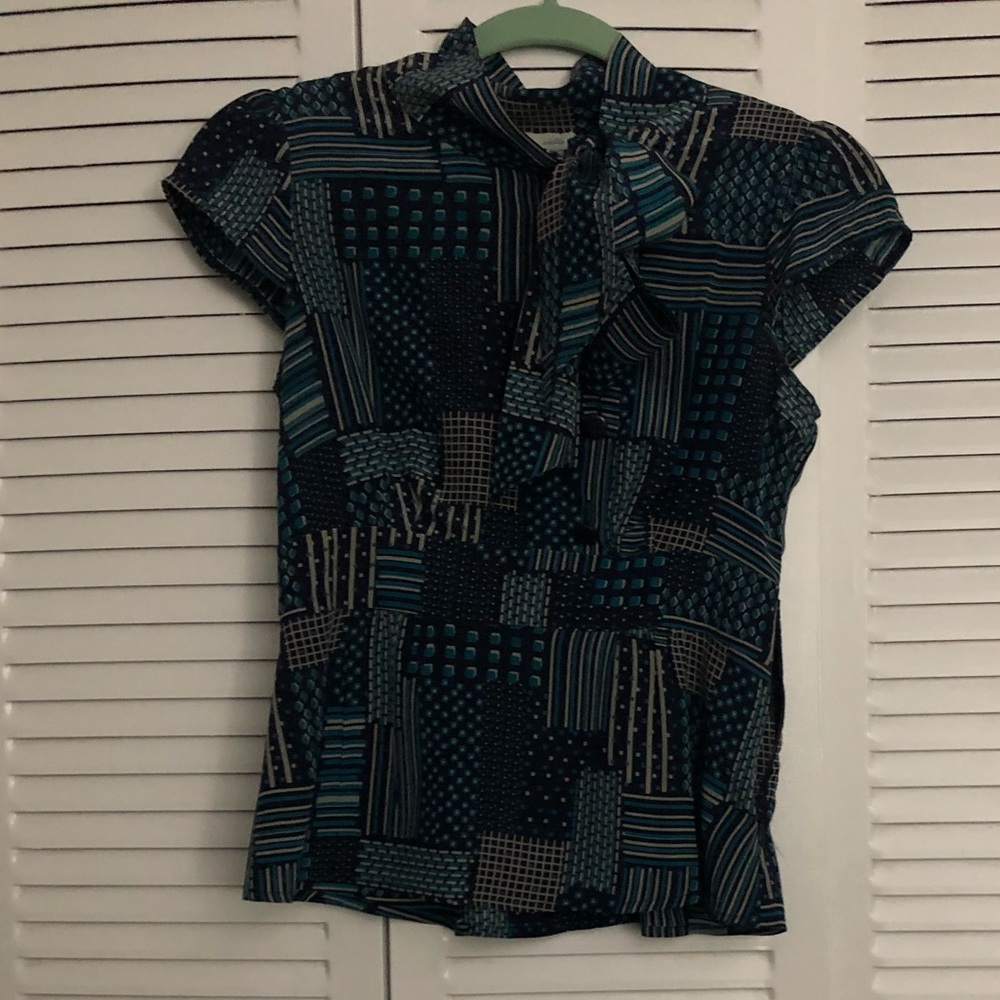 ANTHRO Odille Size 2 Madras Blue Pattern Blouse